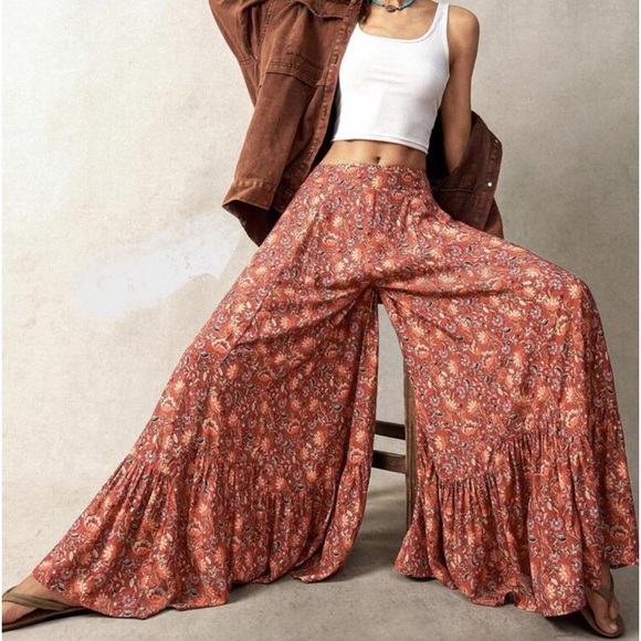 Boho Cottagecore Flare Wide Leg Palazzo Pants - Picture 1 of 2